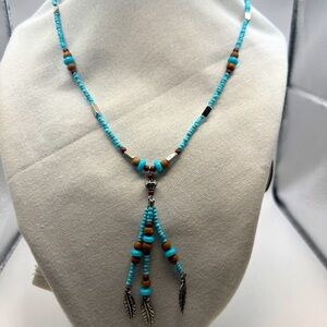 Avon Turquoise color seed pearls feather drop necklace